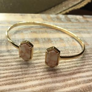 Gold Pinch Cuff Bracelet with White Marble Stone